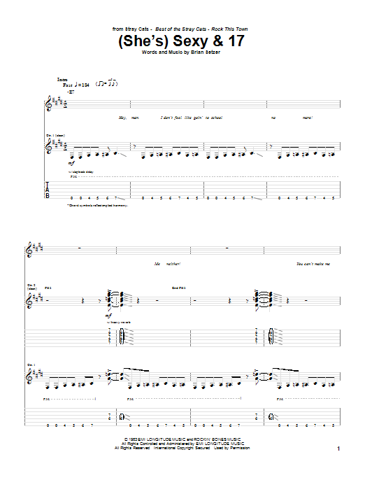 Download Stray Cats (She's) Sexy And 17 Sheet Music and learn how to play Guitar Tab PDF digital score in minutes