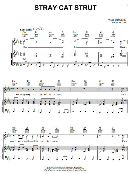 Download Stray Cats Stray Cat Strut Sheet Music and learn how to play Lyrics & Chords PDF digital score in minutes