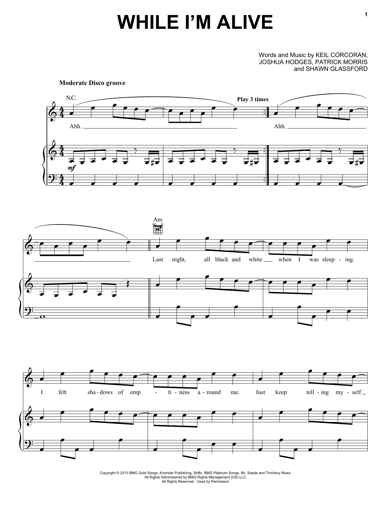 Download Strfkr While I'm Alive Sheet Music and learn how to play Piano, Vocal & Guitar (Right-Hand Melody) PDF digital score in minutes