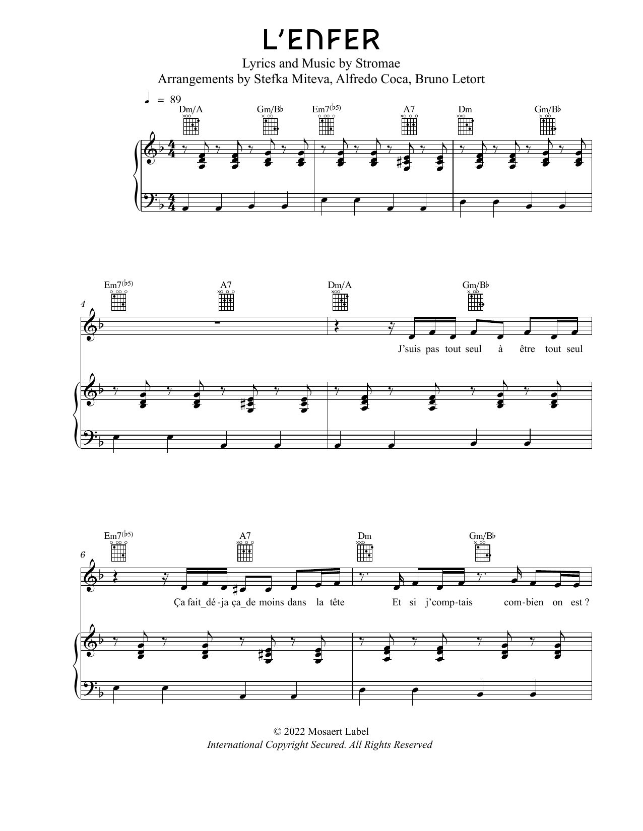 Download Stromae L'Enfer Sheet Music and learn how to play Piano, Vocal & Guitar Chords PDF digital score in minutes