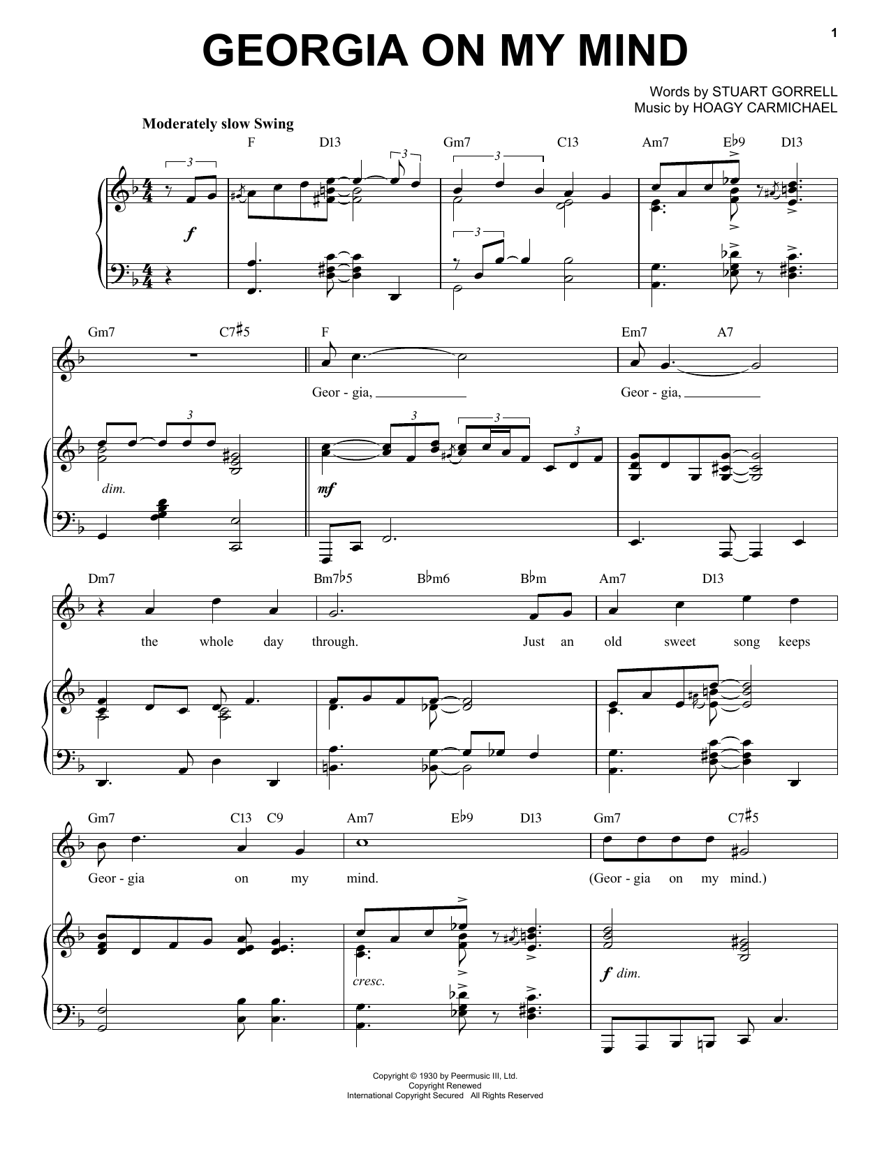 Download Stuart Gorrell and Hoagy Carmichael Georgia On My Mind [Jazz version] (arr. Brent Edstrom) Sheet Music and learn how to play Piano & Vocal PDF digital score in minutes