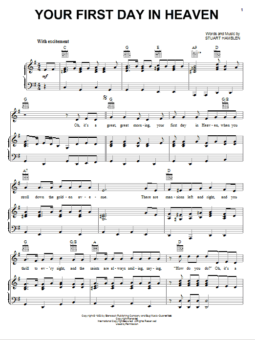 Download Stuart Hamblen Your First Day In Heaven Sheet Music and learn how to play Piano, Vocal & Guitar (Right-Hand Melody) PDF digital score in minutes