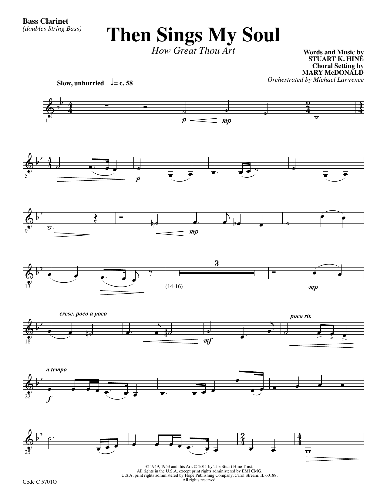 Download Stuart K. Hine Then Sings My Soul (How Great Thou Art) - Bass Clarinet Sheet Music and learn how to play Choir Instrumental Pak PDF digital score in minutes