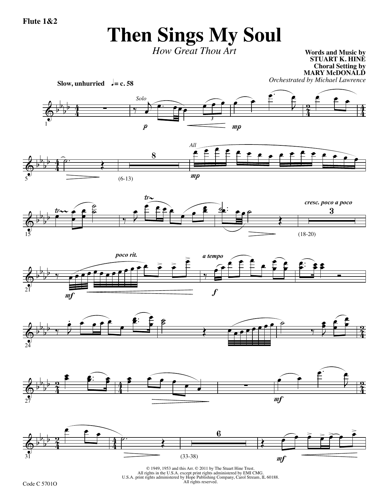 Download Stuart K. Hine Then Sings My Soul (How Great Thou Art) - Flute 1 & 2 Sheet Music and learn how to play Choir Instrumental Pak PDF digital score in minutes