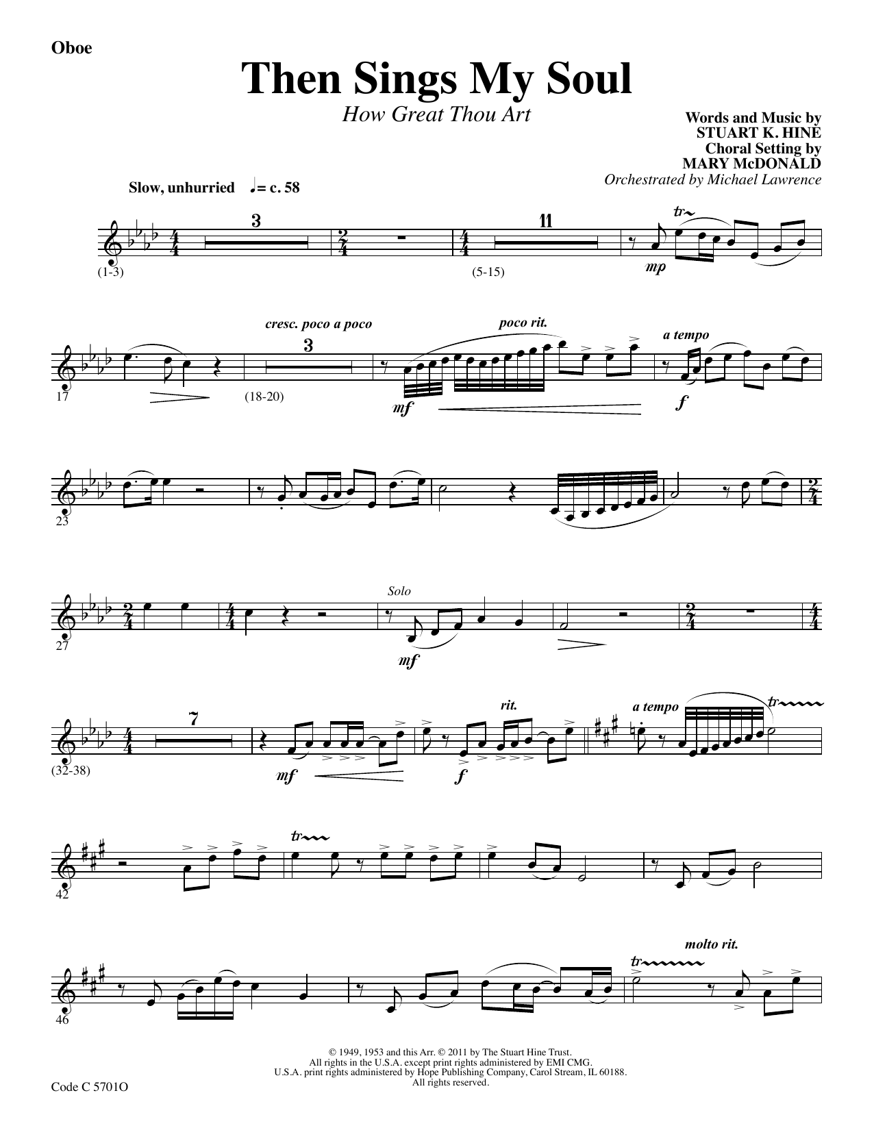 Download Stuart K. Hine Then Sings My Soul (How Great Thou Art) - Oboe Sheet Music and learn how to play Choir Instrumental Pak PDF digital score in minutes