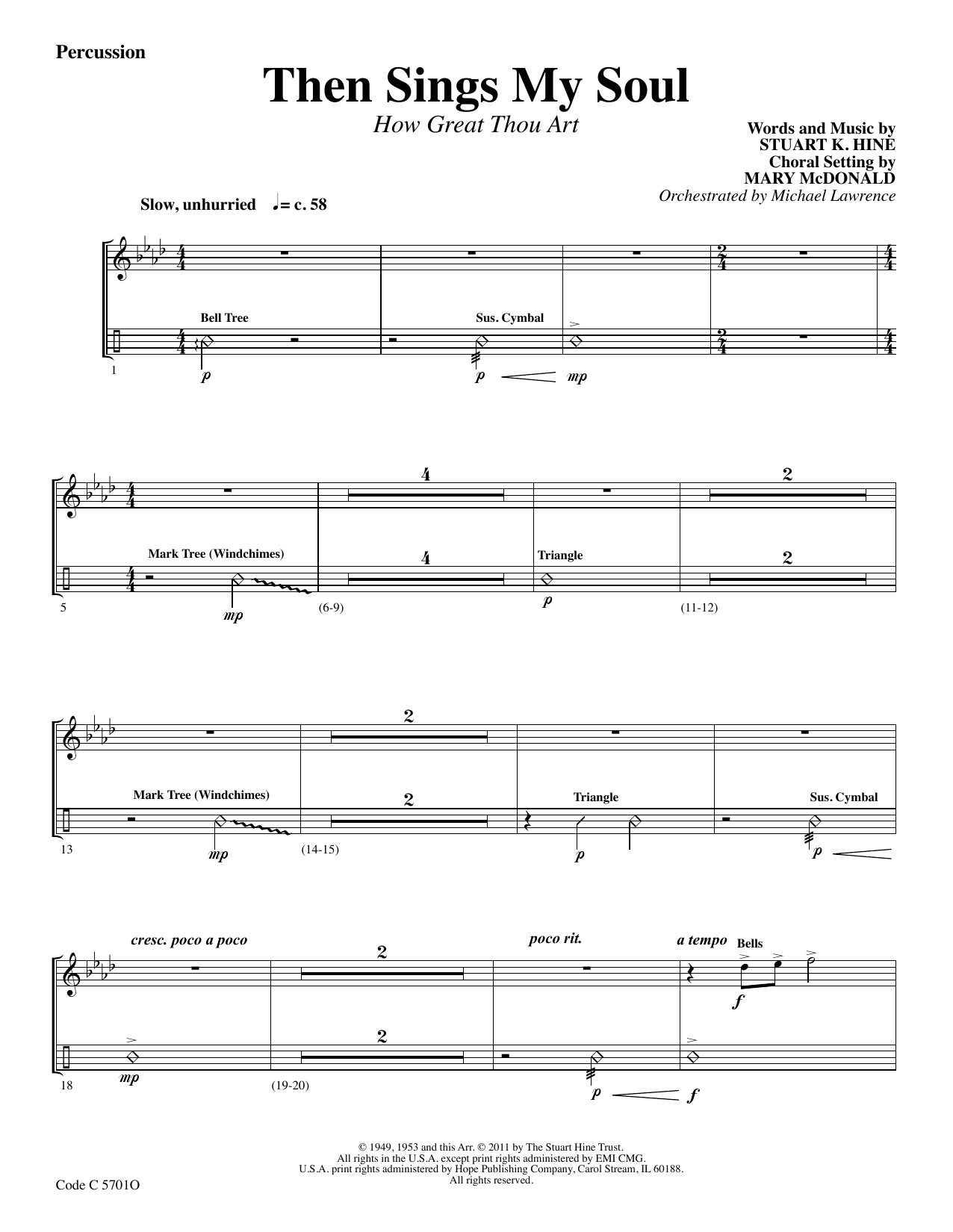 Download Stuart K. Hine Then Sings My Soul (How Great Thou Art) - Percussion Sheet Music and learn how to play Choir Instrumental Pak PDF digital score in minutes