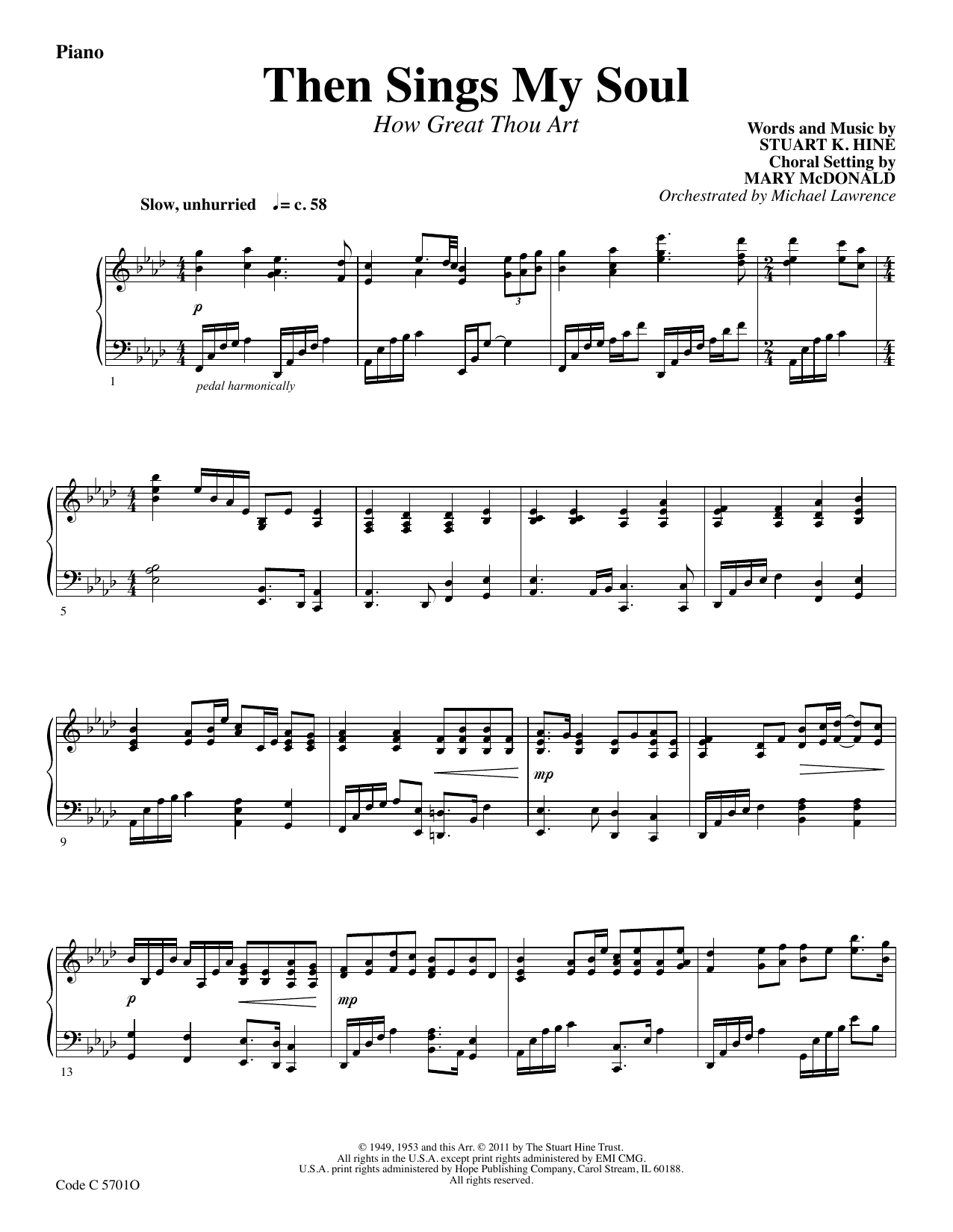 Download Stuart K. Hine Then Sings My Soul (How Great Thou Art) - Piano Sheet Music and learn how to play Choir Instrumental Pak PDF digital score in minutes