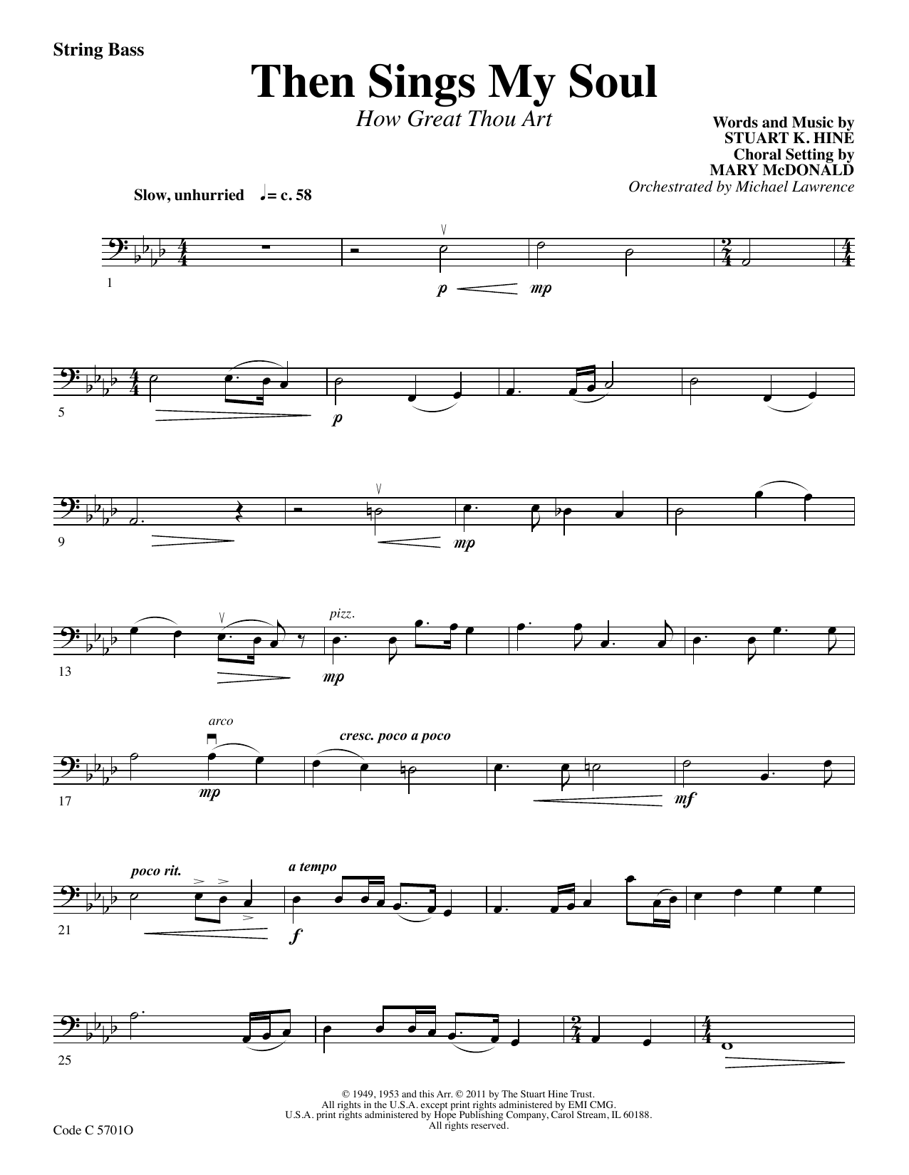 Download Stuart K. Hine Then Sings My Soul (How Great Thou Art) - String Bass Sheet Music and learn how to play Choir Instrumental Pak PDF digital score in minutes