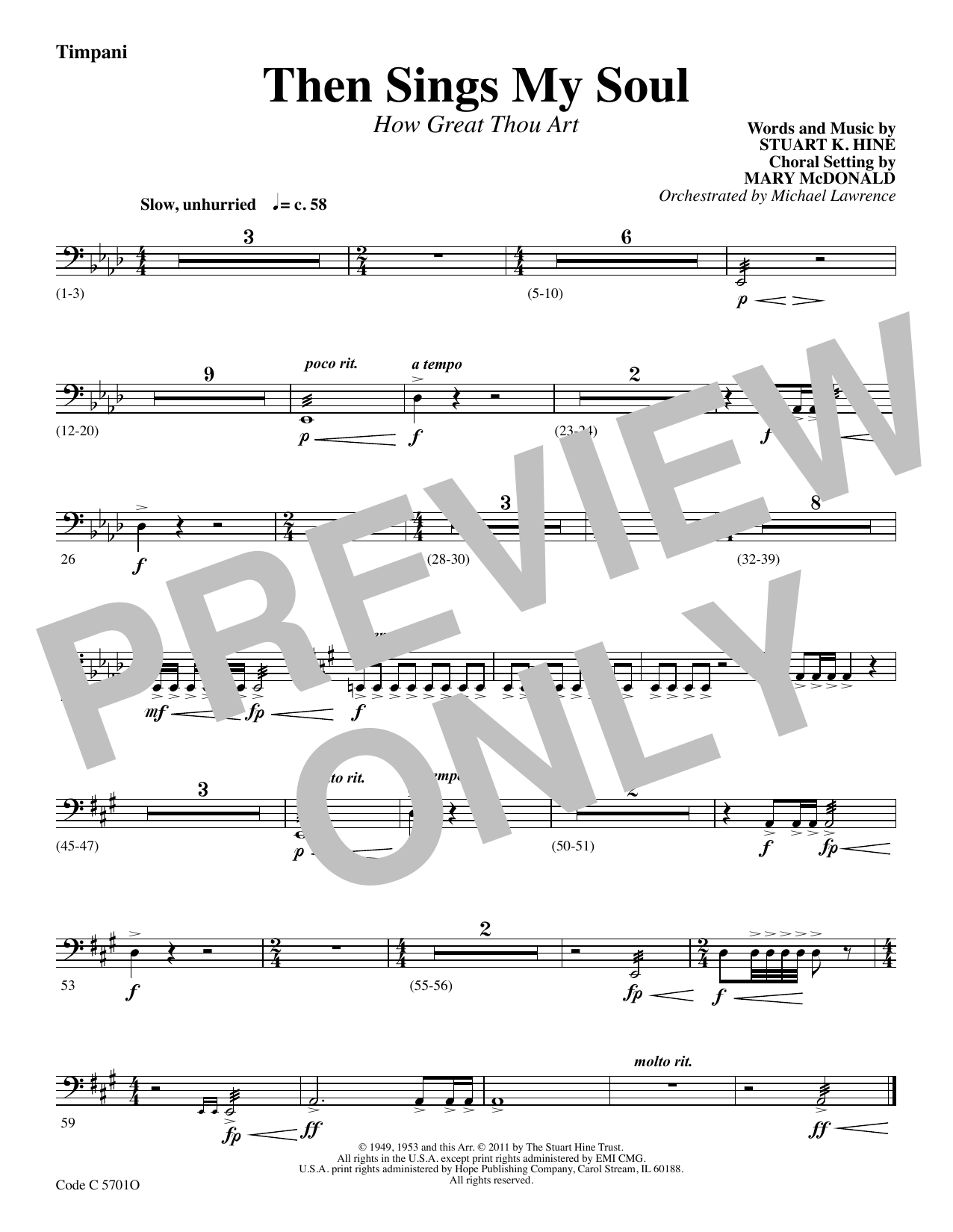 Download Stuart K. Hine Then Sings My Soul (How Great Thou Art) - Timpani Sheet Music and learn how to play Choir Instrumental Pak PDF digital score in minutes
