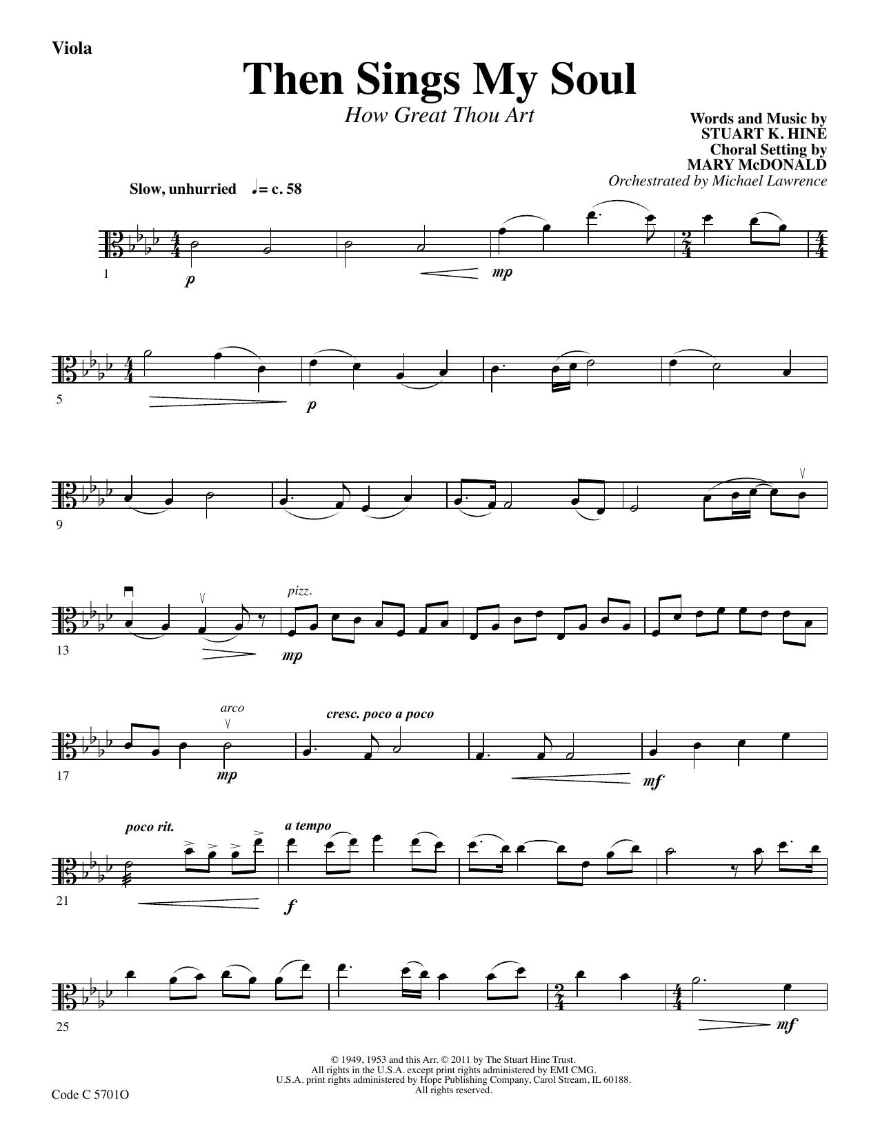 Download Stuart K. Hine Then Sings My Soul (How Great Thou Art) - Viola Sheet Music and learn how to play Choir Instrumental Pak PDF digital score in minutes