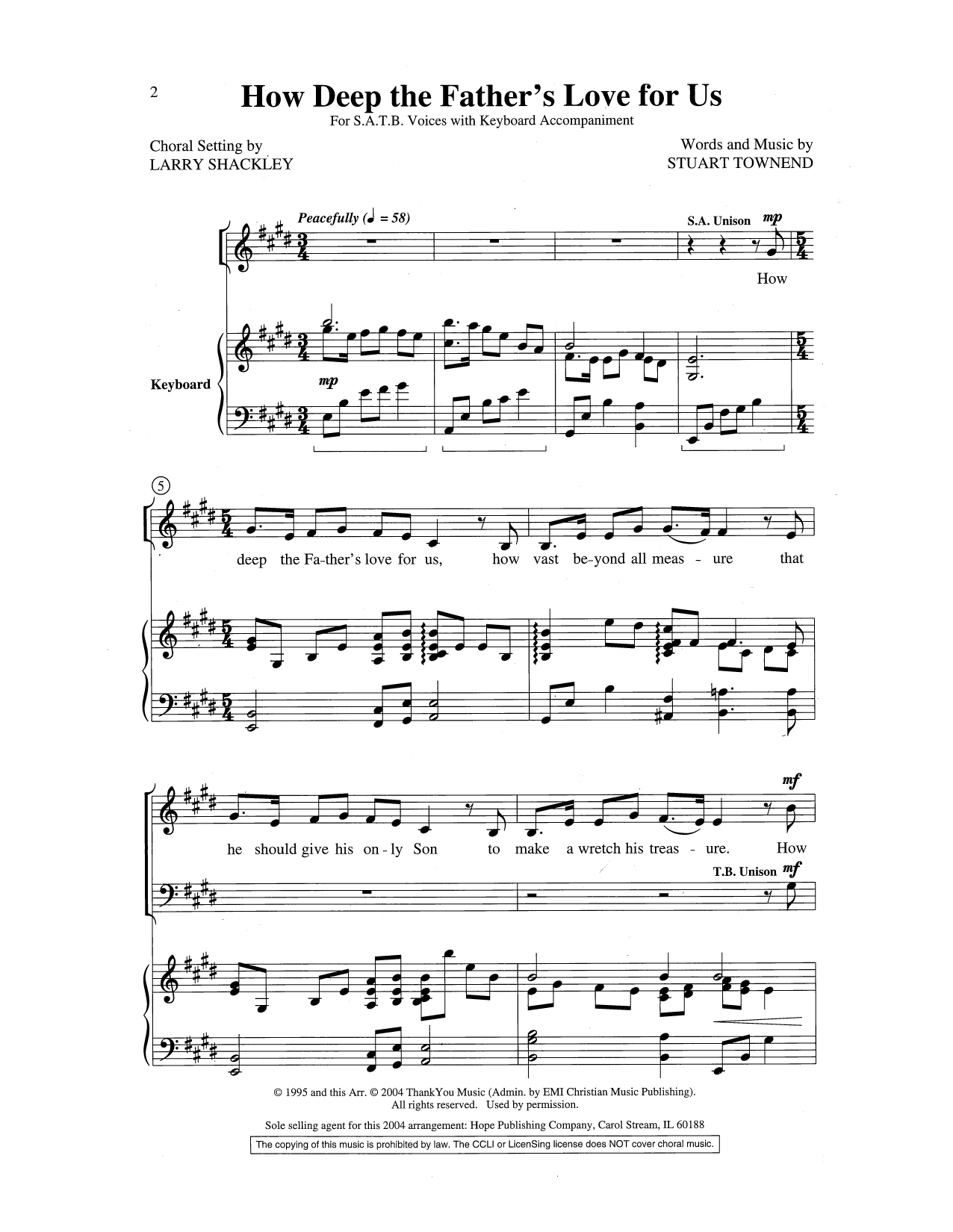 Download Stuart Townend How Deep the Father's Love for Us (arr. Larry Shackley) Sheet Music and learn how to play SAB Choir PDF digital score in minutes