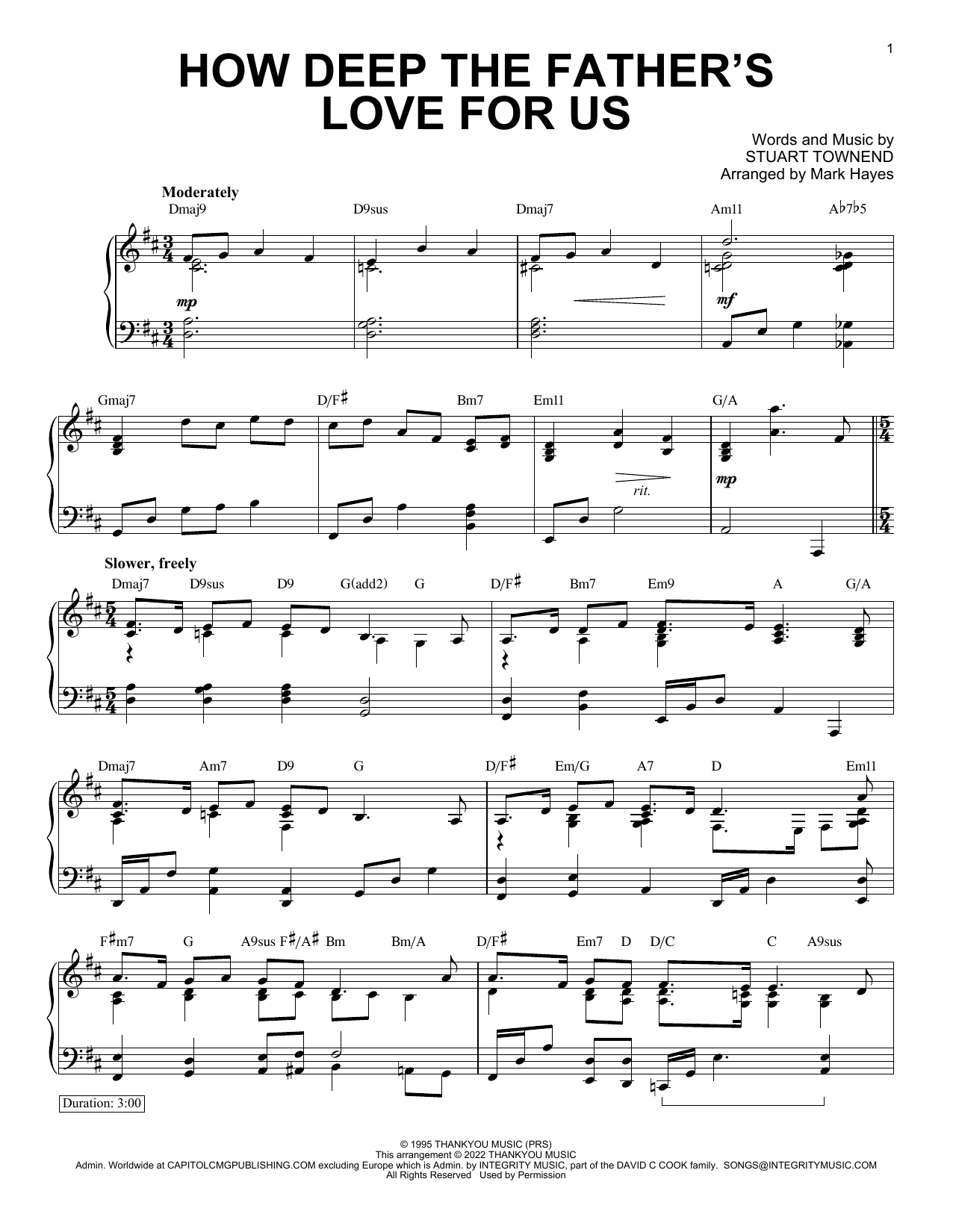 Download Stuart Townend How Deep The Father's Love For Us (arr. Mark Hayes) Sheet Music and learn how to play Piano Solo PDF digital score in minutes