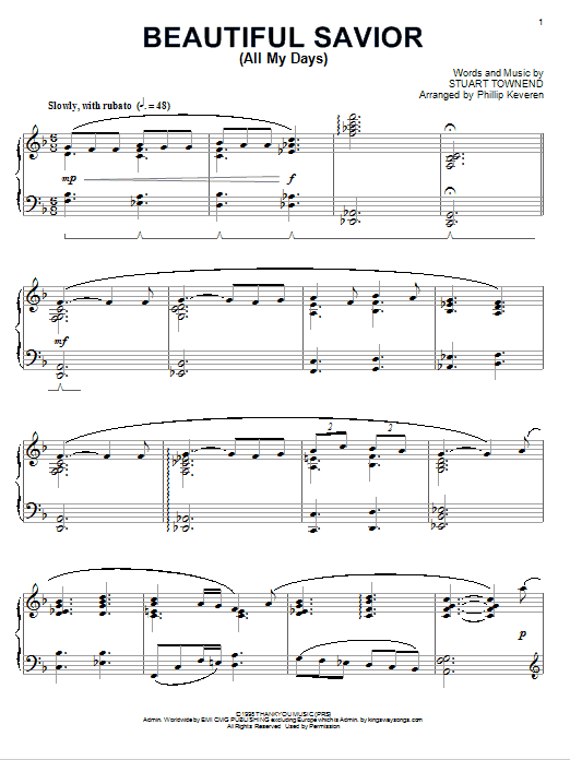 Stuart Townend Beautiful Savior All My Days Sheet Music Notes Chords Piano Download Pop 76324 Pdf