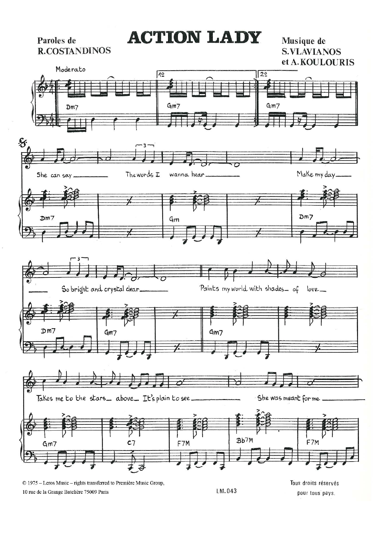 Download A Koulouris Action Lady Sheet Music and learn how to play Piano & Vocal PDF digital score in minutes