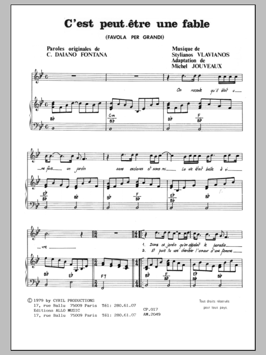 Download Stylianos Vlavianos C'est Peut Etre Une Fable (Una Favola Per) Sheet Music and learn how to play Piano & Vocal PDF digital score in minutes