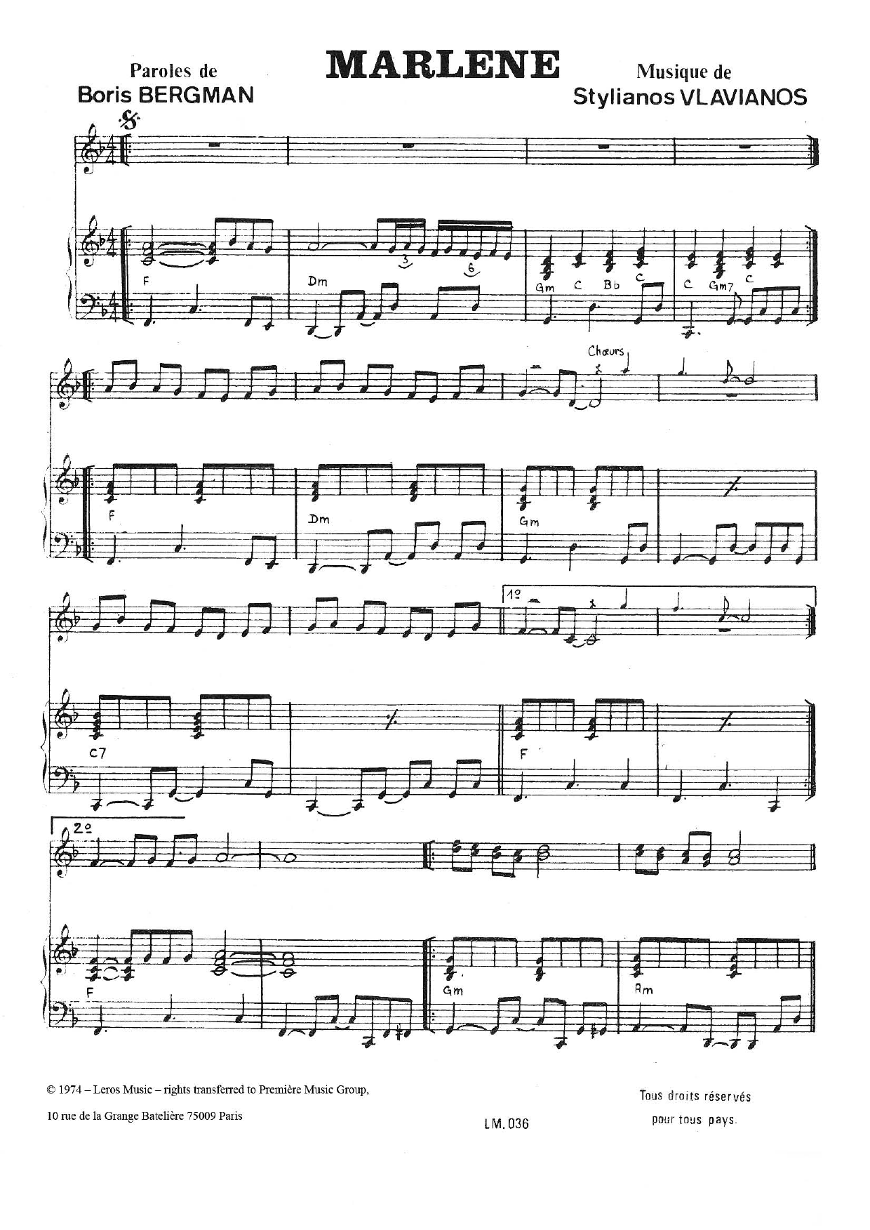 Download Stylianos Vlavianos Marlene Sheet Music and learn how to play Piano, Vocal & Guitar (Right-Hand Melody) PDF digital score in minutes
