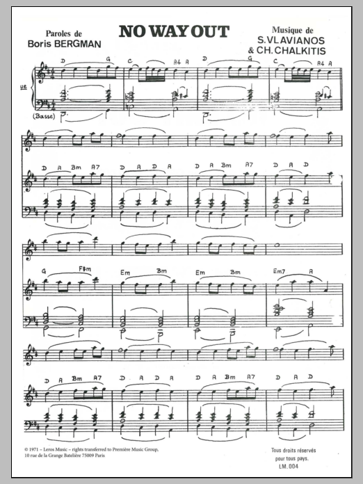Download Stylianos Vlavianos No Way Out Sheet Music and learn how to play Piano & Vocal PDF digital score in minutes