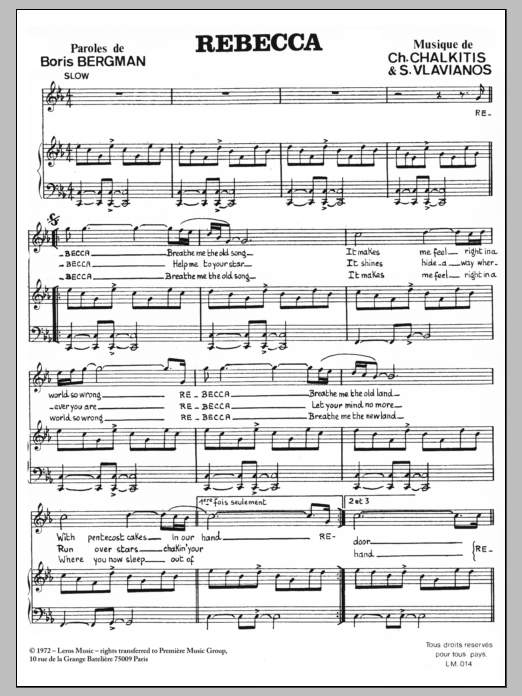Download Stylianos Vlavianos Rebecca Sheet Music and learn how to play Piano & Vocal PDF digital score in minutes