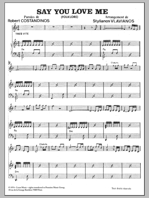 Download Stylianos Vlavianos Say You Love Me Sheet Music and learn how to play Piano & Vocal PDF digital score in minutes