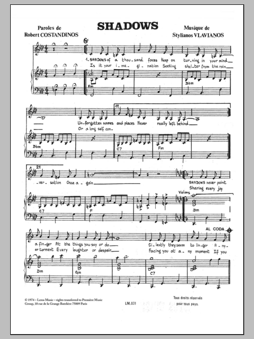 Download Stylianos Vlavianos Shadows Sheet Music and learn how to play Piano & Vocal PDF digital score in minutes