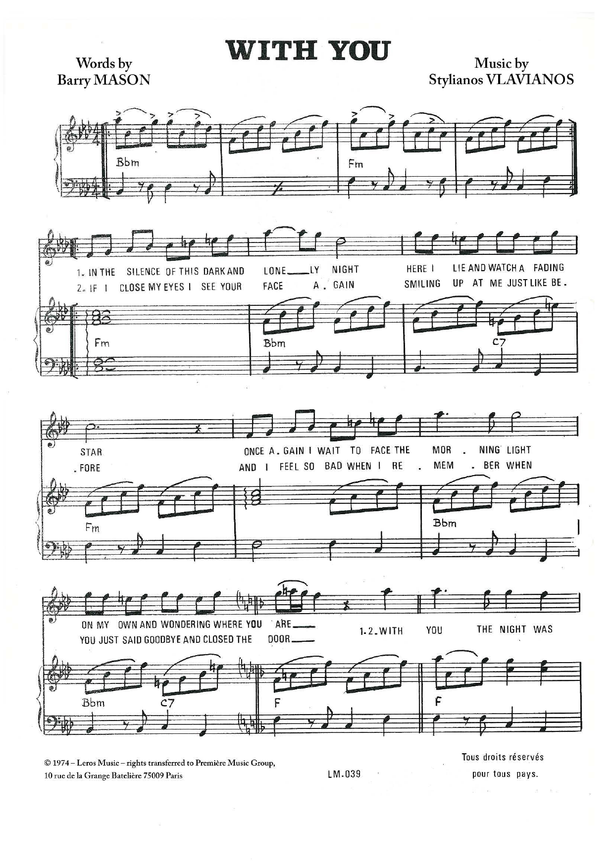 Download Stylianos Vlavianos With You Sheet Music and learn how to play Piano & Vocal PDF digital score in minutes