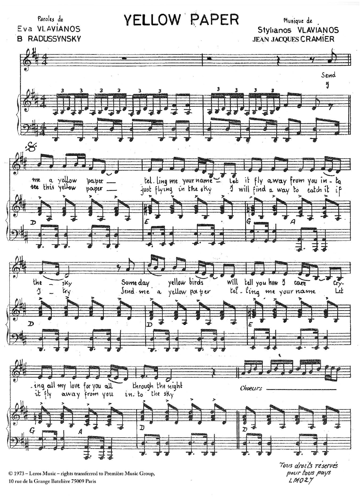 Download Stylianos Vlavianos Yellow Paper Sheet Music and learn how to play Piano & Vocal PDF digital score in minutes