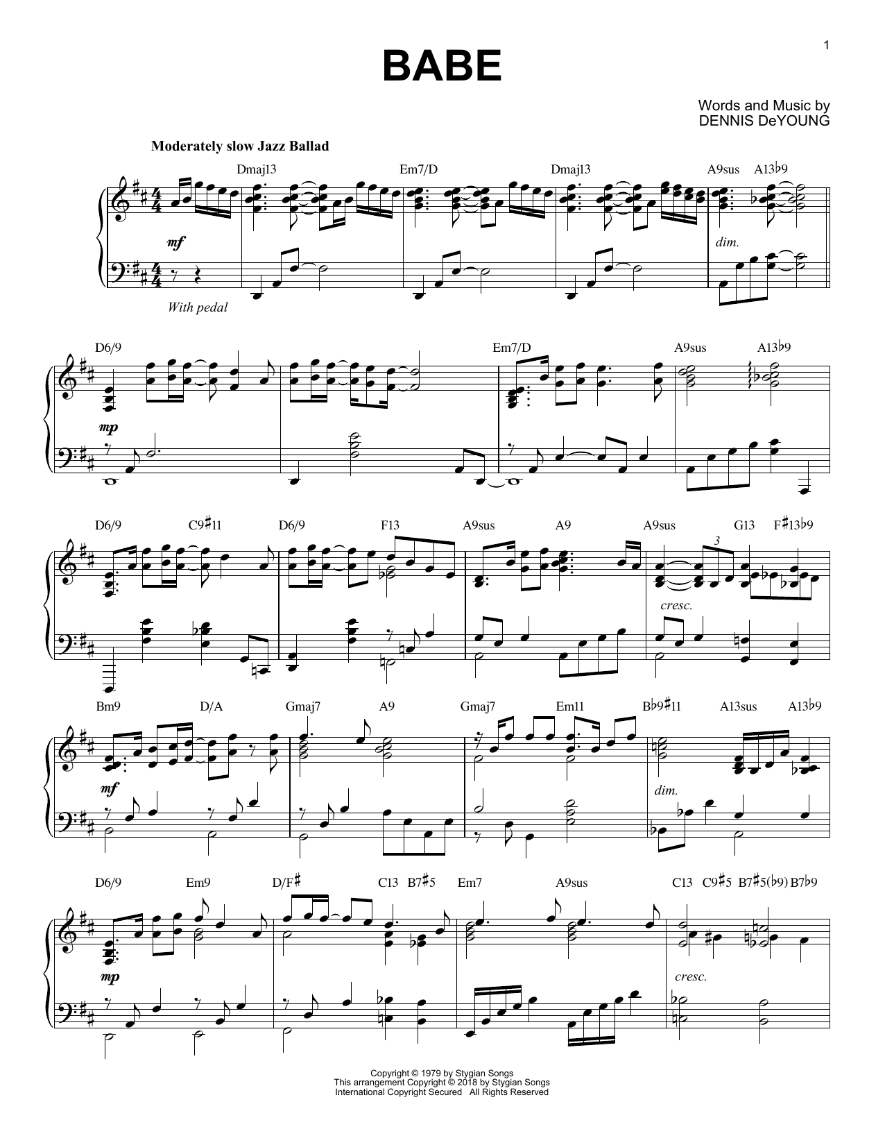 Download Styx Babe [Jazz version] Sheet Music and learn how to play Piano Solo PDF digital score in minutes