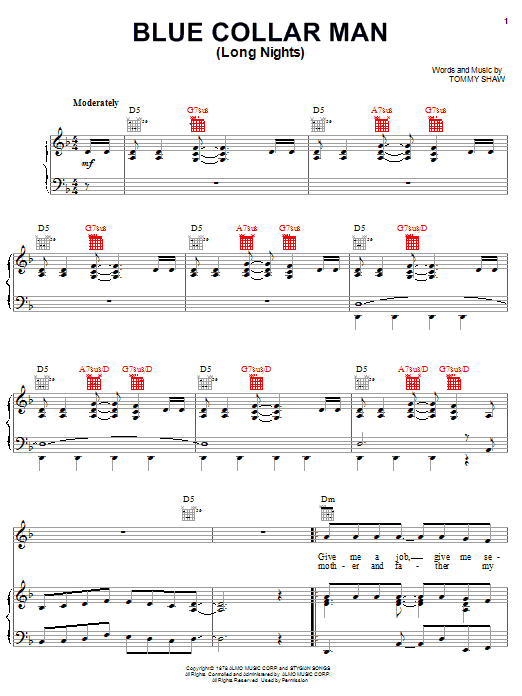Download Styx Blue Collar Man (Long Nights) Sheet Music and learn how to play Guitar Tab PDF digital score in minutes