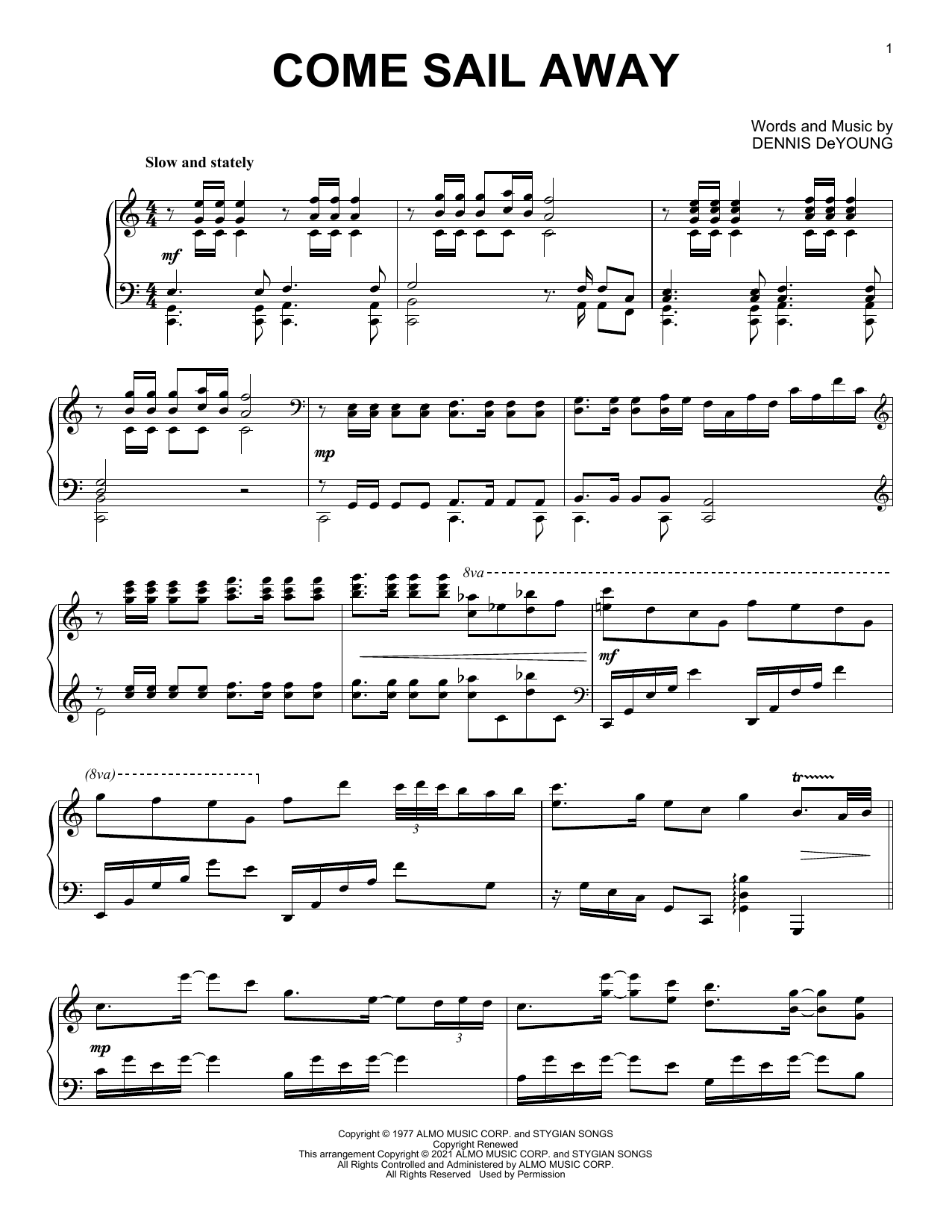 Download Styx Come Sail Away [Classical version] (arr. David Pearl) Sheet Music and learn how to play Piano Solo PDF digital score in minutes