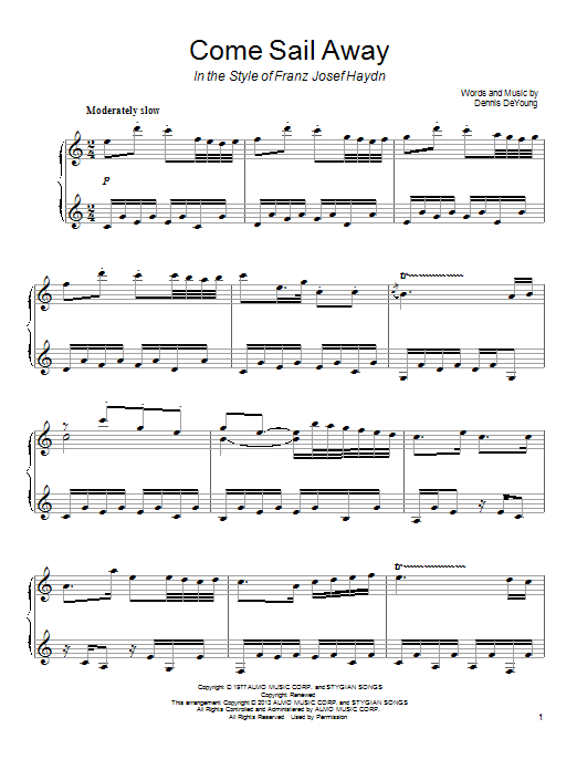 Download Styx Come Sail Away Sheet Music and learn how to play Piano PDF digital score in minutes