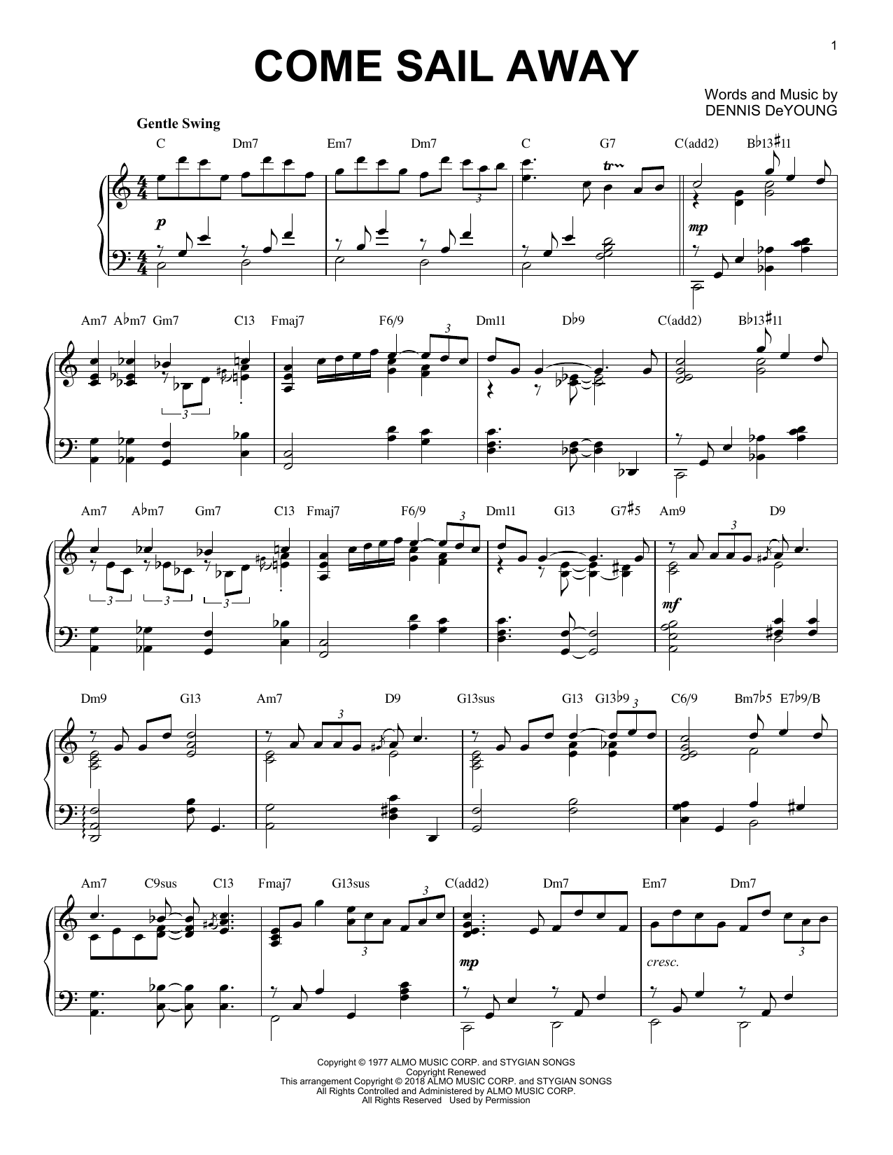 Download Styx Come Sail Away [Jazz version] Sheet Music and learn how to play Piano Solo PDF digital score in minutes