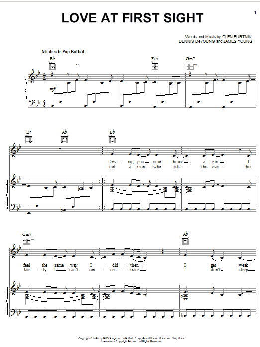 Download Styx Love At First Sight Sheet Music and learn how to play Piano, Vocal & Guitar (Right-Hand Melody) PDF digital score in minutes