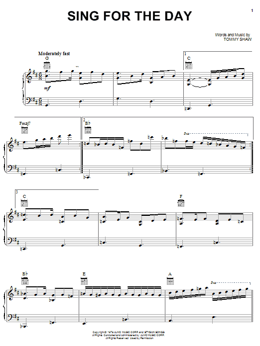 Download Styx Sing For The Day Sheet Music and learn how to play Piano, Vocal & Guitar (Right-Hand Melody) PDF digital score in minutes