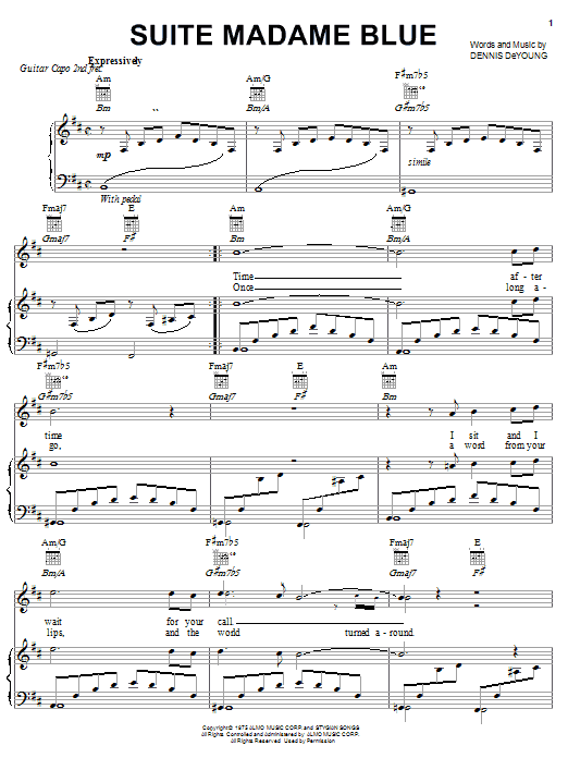 Download Styx Suite Madame Blue Sheet Music and learn how to play Guitar Lead Sheet PDF digital score in minutes