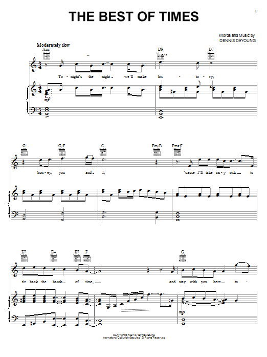 Download Styx The Best Of Times Sheet Music and learn how to play Melody Line, Lyrics & Chords PDF digital score in minutes