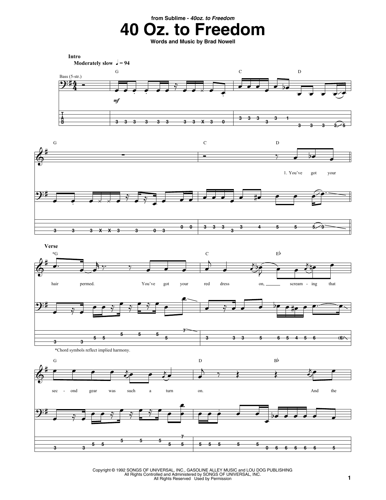 Download Sublime 40 Oz. To Freedom Sheet Music and learn how to play Bass Guitar Tab PDF digital score in minutes