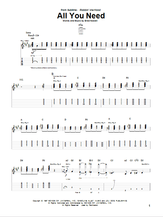 Download Sublime All You Need Sheet Music and learn how to play Guitar Tab PDF digital score in minutes