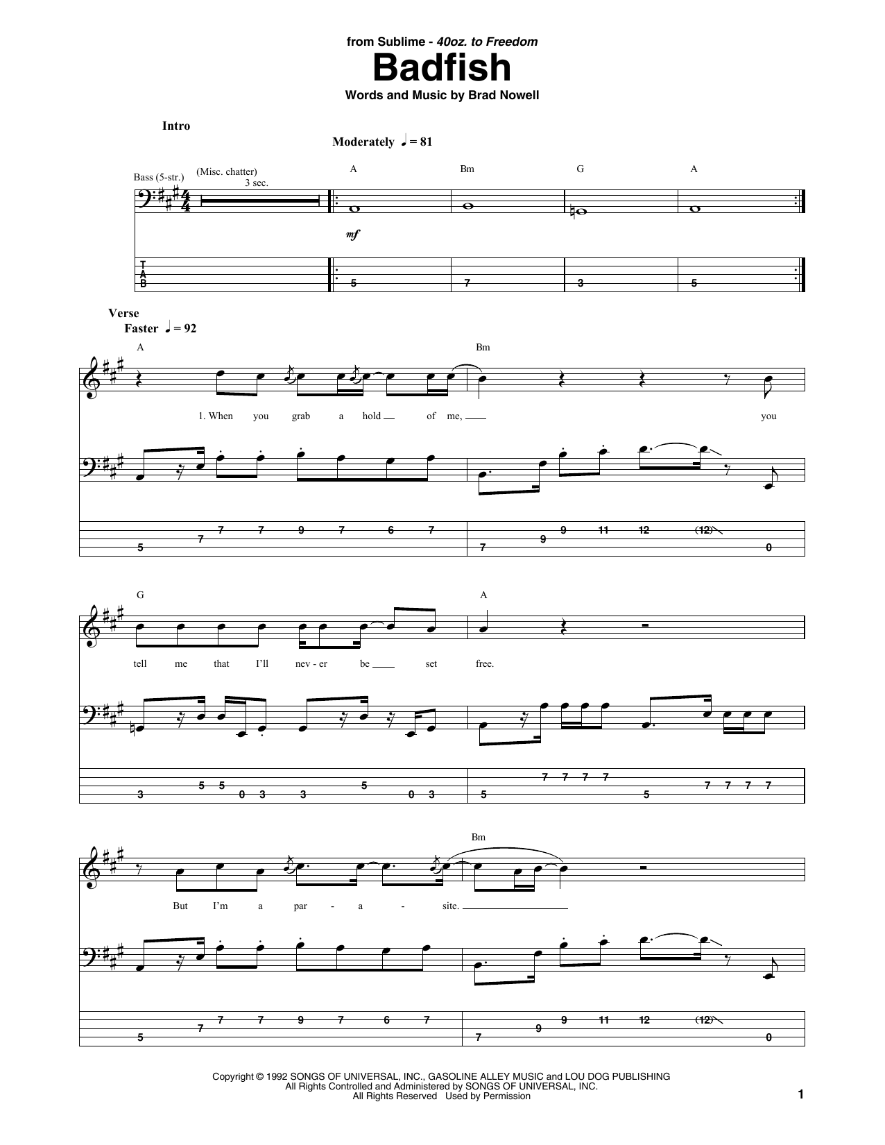 Download Sublime Badfish Sheet Music and learn how to play Bass Guitar Tab PDF digital score in minutes