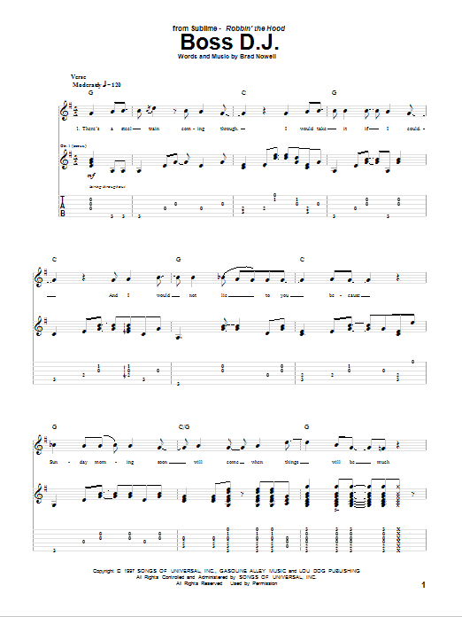 Download Sublime Boss D.J. Sheet Music and learn how to play Piano, Vocal & Guitar Chords (Right-Hand Melody) PDF digital score in minutes