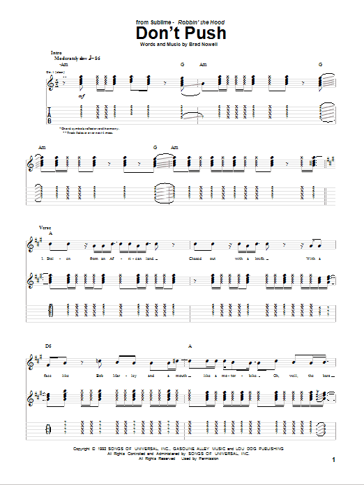 Download Sublime Don't Push Sheet Music and learn how to play Ukulele PDF digital score in minutes