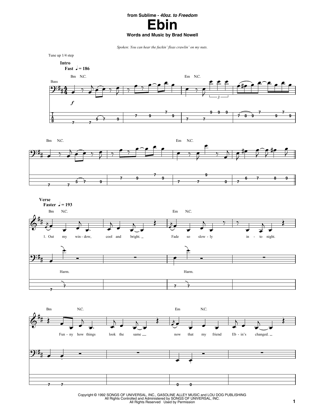 Download Sublime Ebin Sheet Music and learn how to play Bass Guitar Tab PDF digital score in minutes