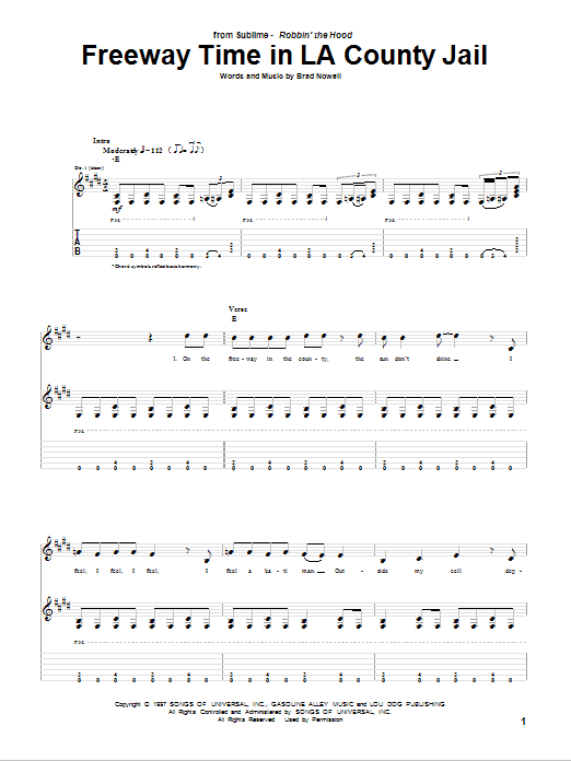 Download Sublime Freeway Time In LA County Jail Sheet Music and learn how to play Guitar Tab PDF digital score in minutes