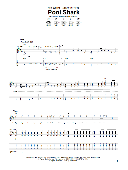 Download Sublime Pool Shark Sheet Music and learn how to play Guitar Tab PDF digital score in minutes