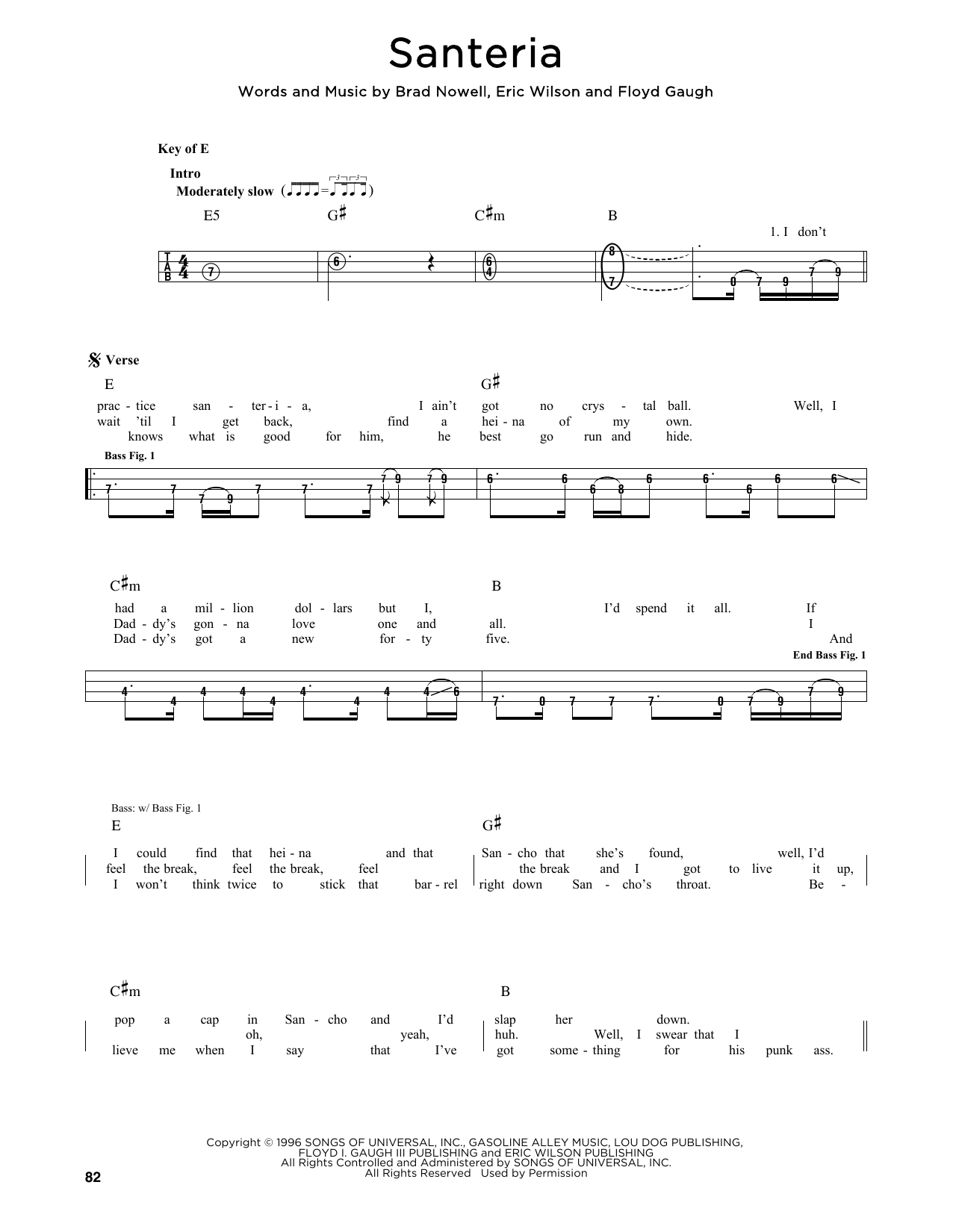 Download Sublime Santeria Sheet Music and learn how to play Bass Guitar Tab PDF digital score in minutes
