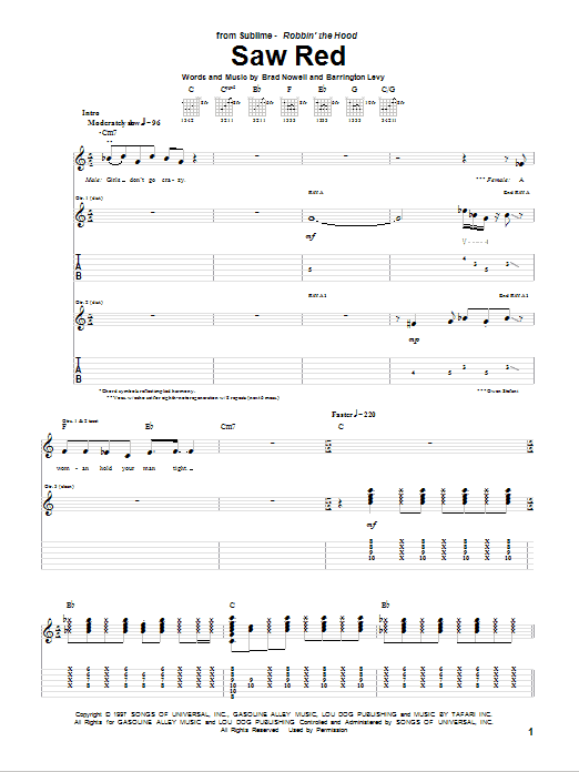 Download Sublime Saw Red Sheet Music and learn how to play Guitar Tab PDF digital score in minutes