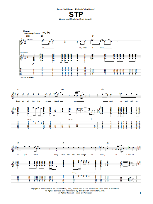 Download Sublime STP Sheet Music and learn how to play Bass Guitar Tab PDF digital score in minutes