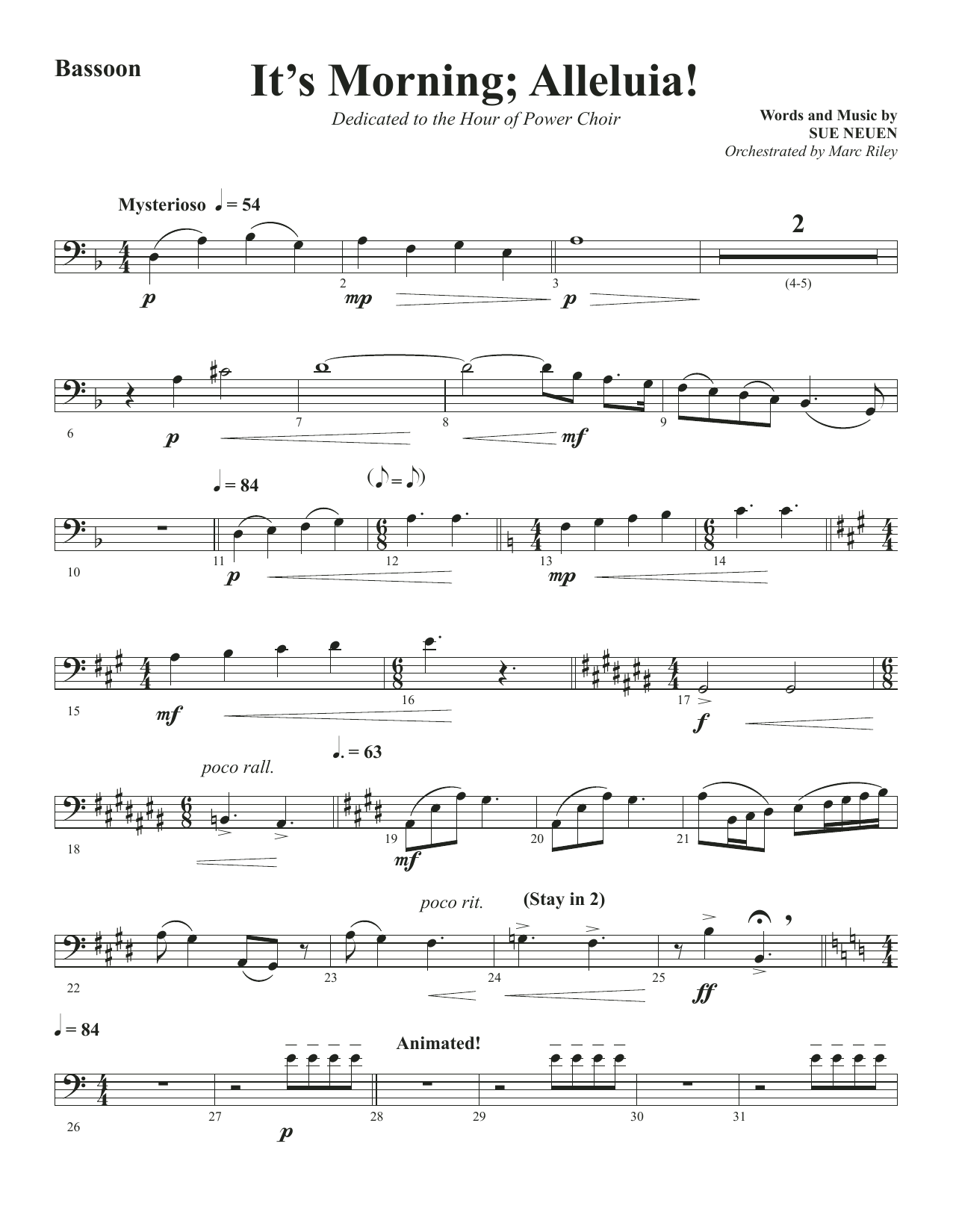 Download Sue Neuen It's Morning; Alleluia! - Bassoon Sheet Music and learn how to play Choir Instrumental Pak PDF digital score in minutes
