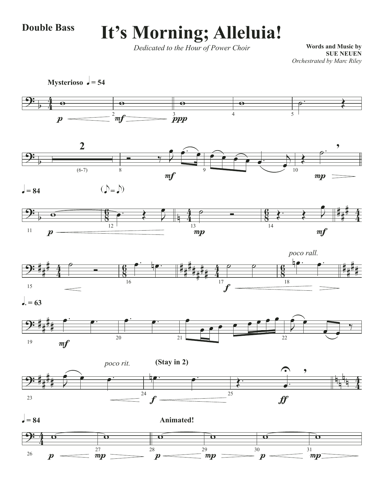 Download Sue Neuen It's Morning; Alleluia! - Double Bass Sheet Music and learn how to play Choir Instrumental Pak PDF digital score in minutes