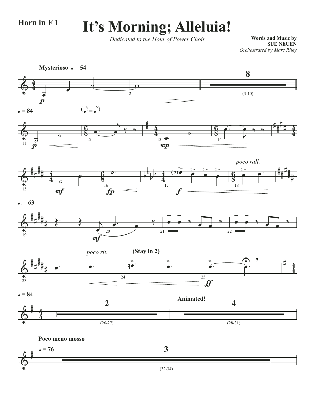 Download Sue Neuen It's Morning; Alleluia! - Horn 1 in F Sheet Music and learn how to play Choir Instrumental Pak PDF digital score in minutes