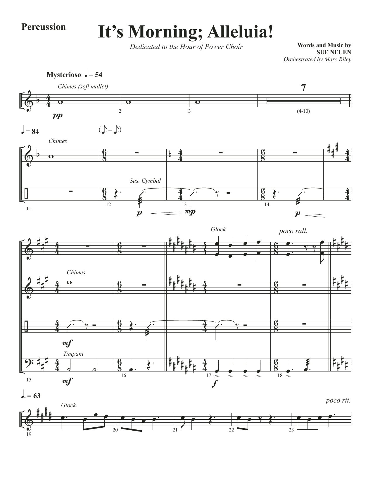 Download Sue Neuen It's Morning; Alleluia! - Percussion Sheet Music and learn how to play Choir Instrumental Pak PDF digital score in minutes